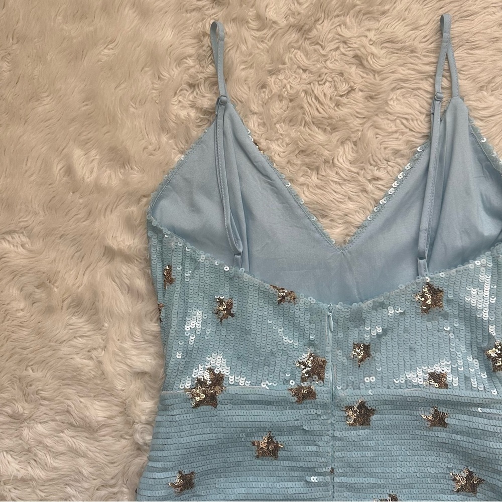 Superdown Dress Dina Mini Sequins Light Blue Star Embellished S NWT New - Picture 5 of 13